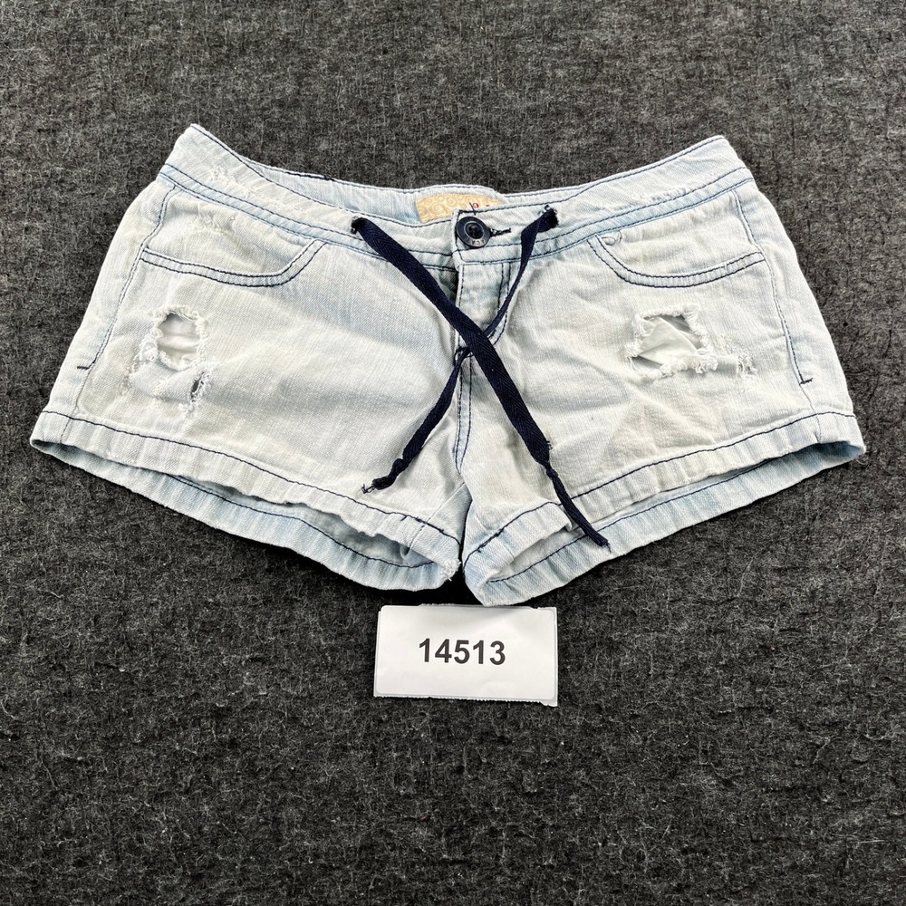 Jalate Shorts Womens 3 Blue Denim Cotton Stretch Distressed Drawstring Waist